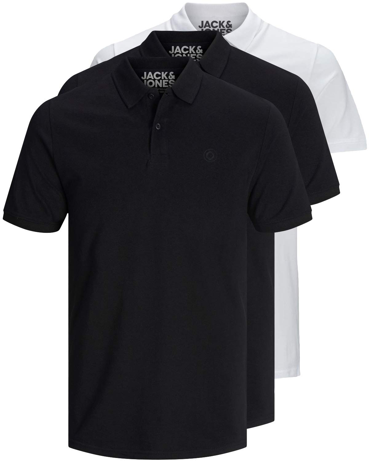 Jack & Jones 12171776 Pack of 3 Men's Polo Shirts Slim Fit Short Sleeve Black Wh