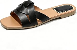 Women White Black Beige Gold Flat Sandals 2026 - Square Toe Mule Cross Strap Design, Minimalist Slip On Slide, Summer Beach & Everyday Wear, Comfortable Lightweight Shoes, Soft Cushion Sole
