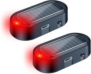 ELECTOP Car Solar Power Simulated Dummy Alarm, Anti-Theft LED Flashing Security, Automotive Warning Safety Light with USB Charging Port, 2PCS (Red)