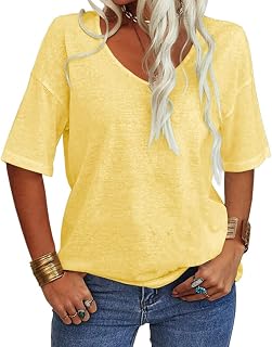 Tankaneo Maglietta da Donna con Scollo a V a Maniche Corte, Casual, Ampia, Estiva, Mezza Manica, Oversize, Maglietta a Tunica