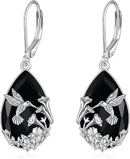 YFN Black Tourmaline Earrings Sterling Silver Dangle Drop Leverback Earrings Crystal Healing Jewelry Spiritual Protection Gifts for Women