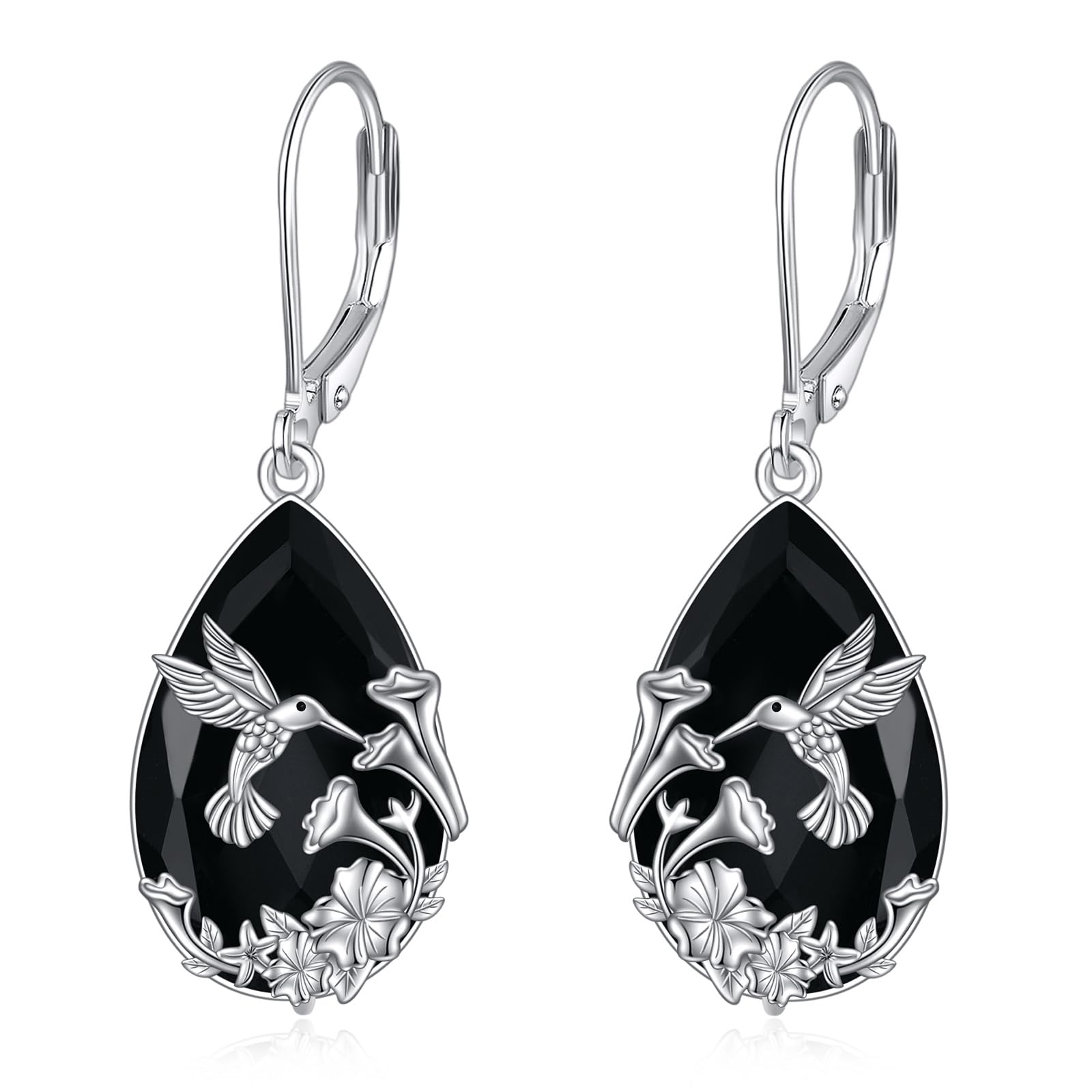 YFN Black Tourmaline Earrings Sterling Silver Dangle Drop Leverback Earrings Cry