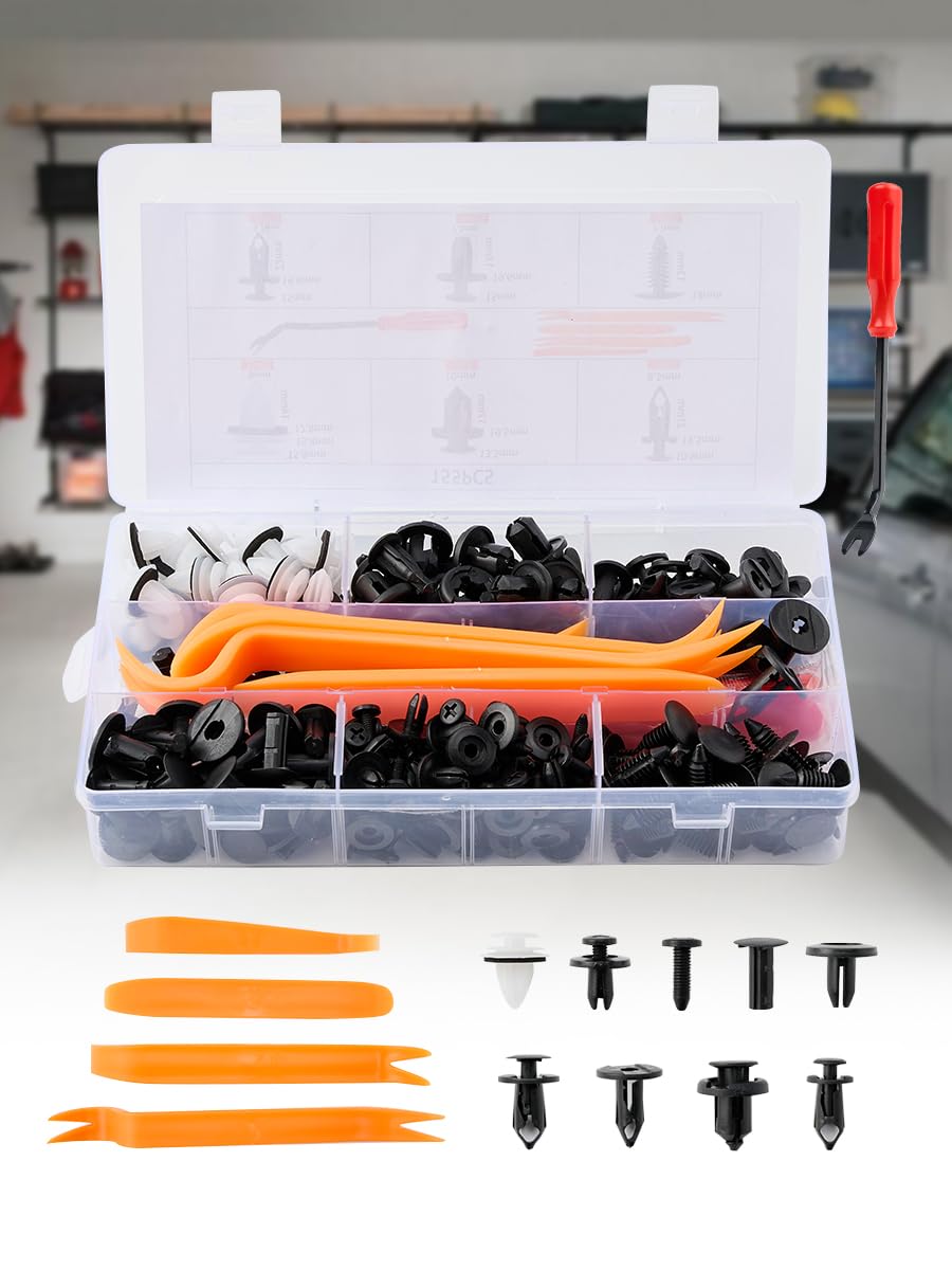 155pcs Car Retainer Clips with Storage Box Auto Push Pin Rivet Fastener Kit for 