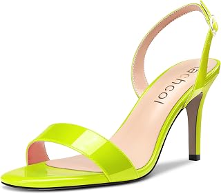 Aachcol Women's Stiletto Medium High Heel Sandals Lace Ankle Strap Round Slingback Open Toe Dress Shoes Office Wedding Party Painted 8 cm