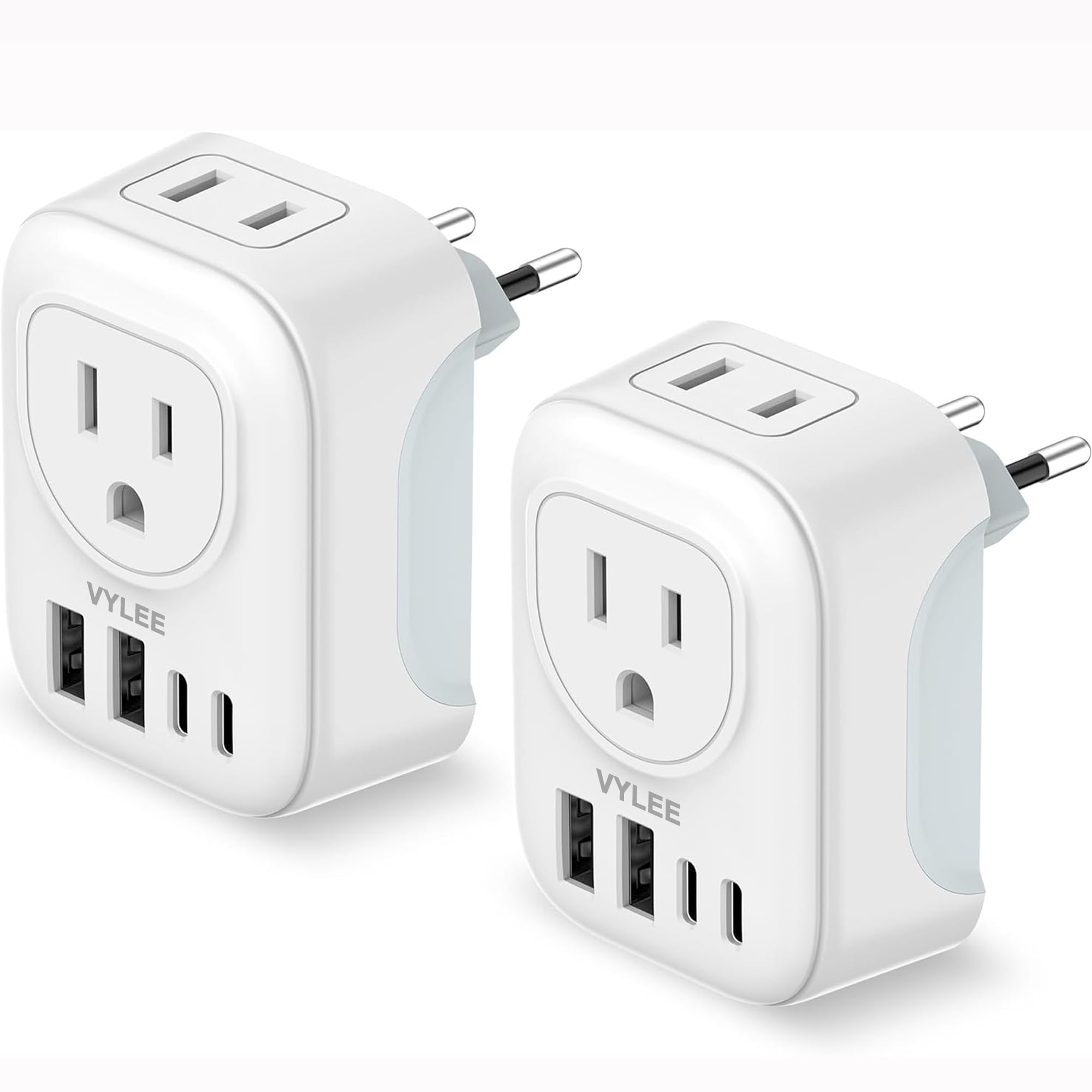 VYLEE 2 Pack European Travel Plug Adapter with USB C, Type C Europe Plug | 2 Out
