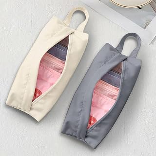 2 Pack Waterproof Travel Underwear Organizer with Handle, Portable Lingerie Sock Storage Bag for Daily Use(Grey+Beige)