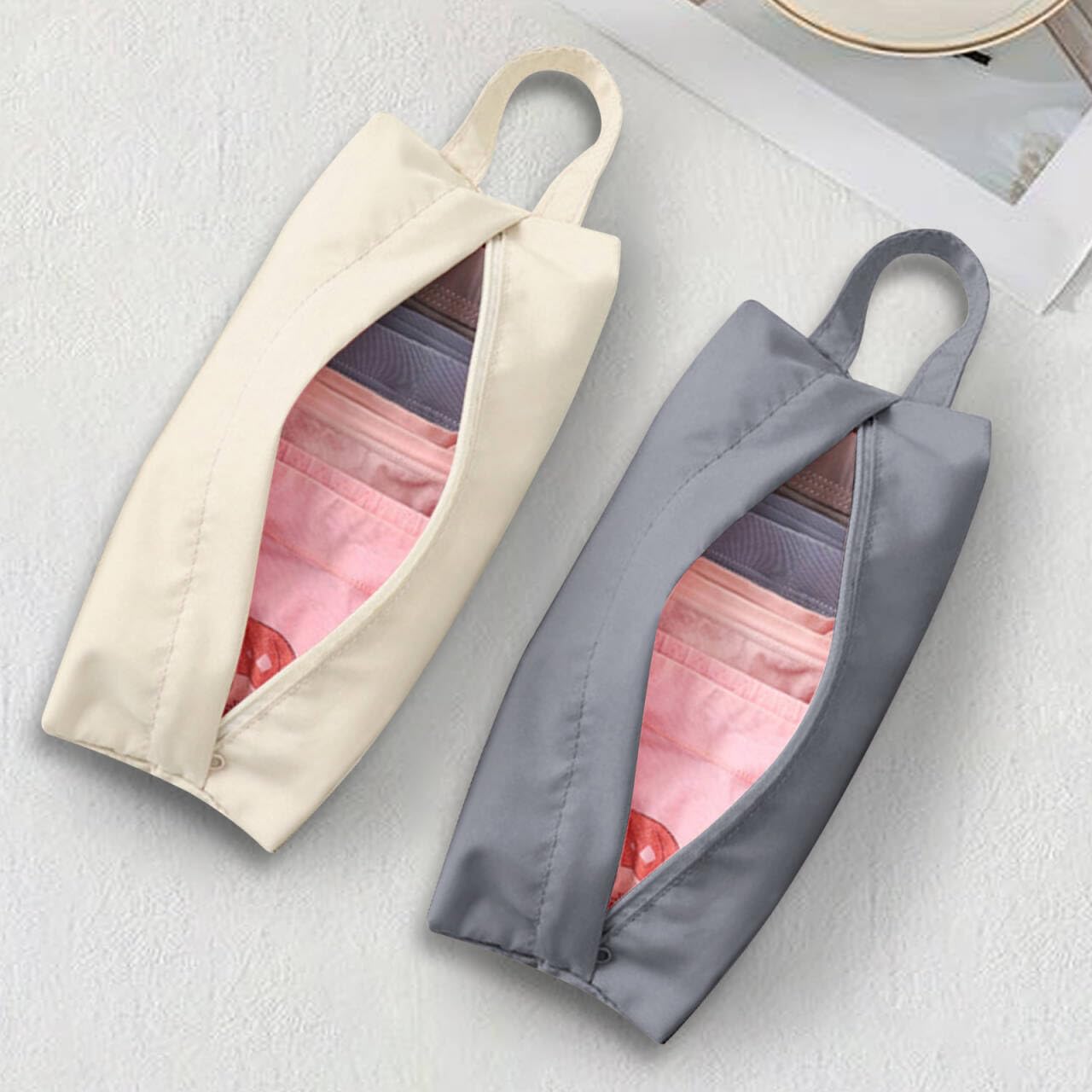 2 Pack Waterproof Travel Underwear Organizer with Handle, Portable Lingerie Sock