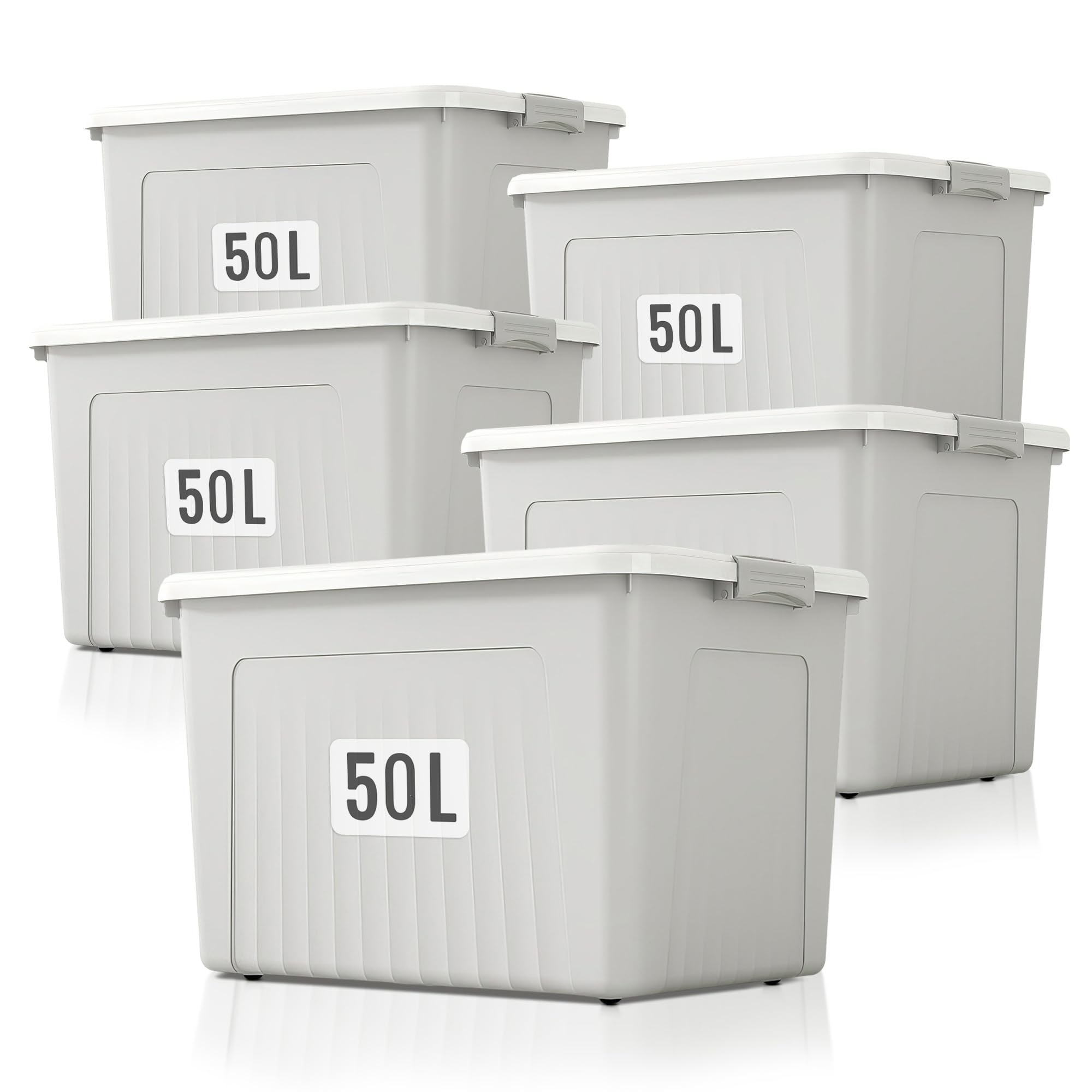 Froppi Storage Boxes - Plastic Storage Boxes with Lid, 5 Pack 50L (Grey)