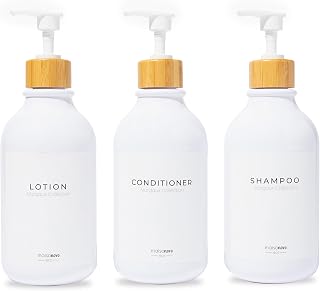 MaisoNovo Refillable Shampoo and Conditioner Bottles| White Bamboo Set of 3
