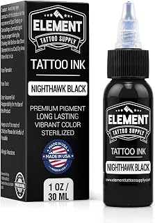 Element Tattoo Supply Nighthawk Black Tattoo Ink 1oz | Professional Ultra Dark High Pigment Lining Packing Shading Bold Lines Deep Healed Results Made in USA