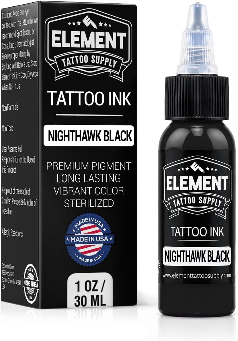 Element Tattoo Supply Nighthawk Black Tattoo Ink 1oz | Professional Ultra Dark H