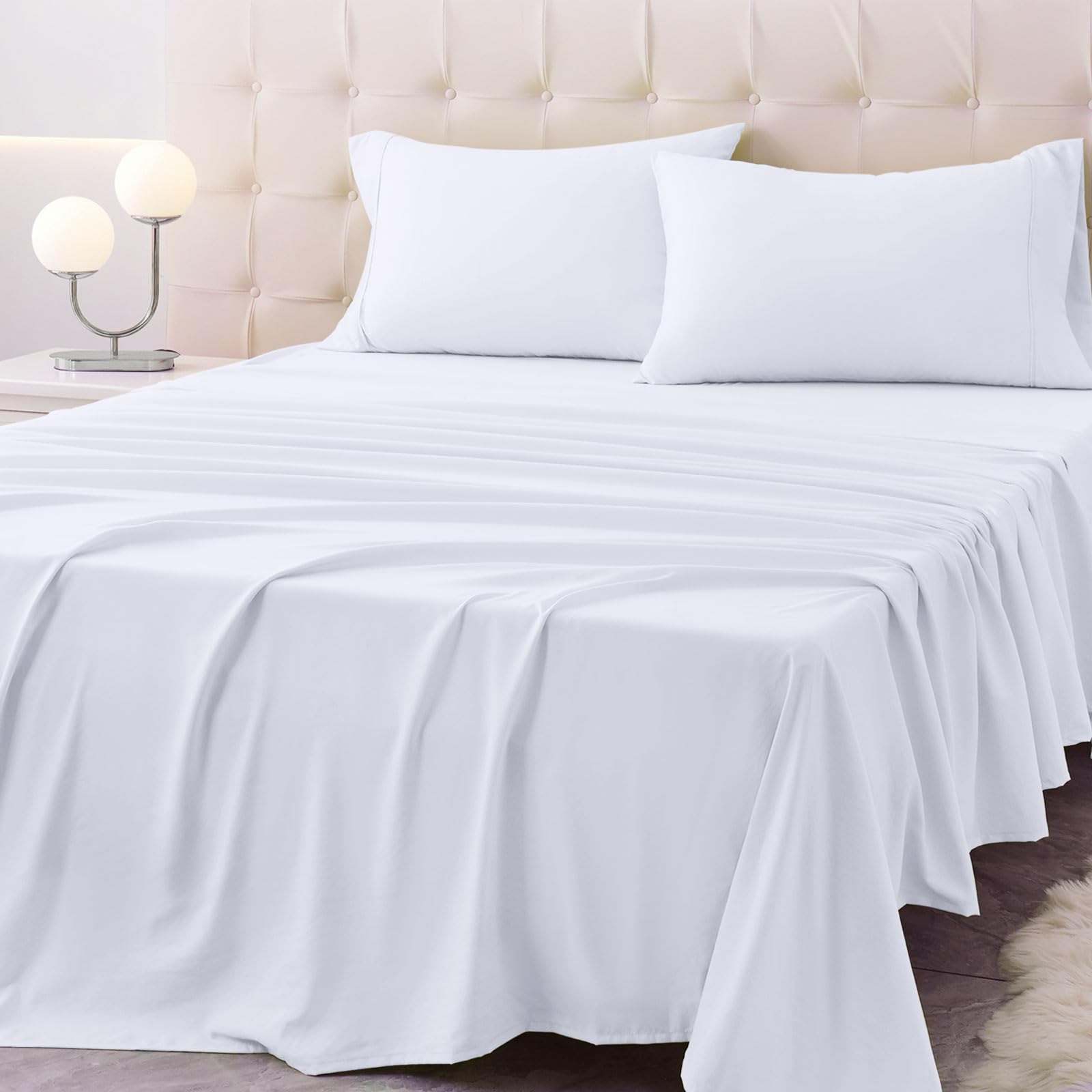 Queen Size Bed Sheet Set - 4 Piece Soft Microfiber Sheets with Deep Pockets, Coo