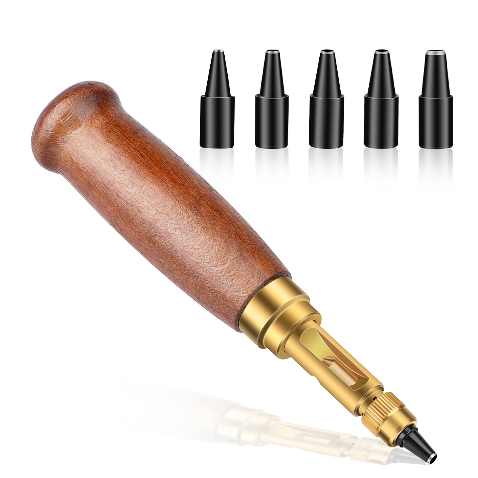 TLKKUE Adjustable Leather Hole Punching Tool Automatic Puncher | Wooden Handle H