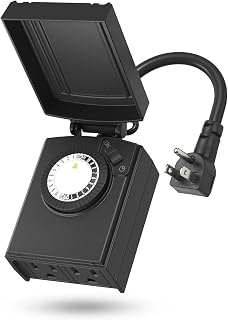 BN-LINK Outdoor 24-Hour Mechanical Timer Outlet, 2 Grounded Outlets | 30-min Intervals; Daily Repeat; Easy Dial; Weatherproof Cover; For Christmas Lights, Pump, Sprinkler, Fountain, ETL Listed