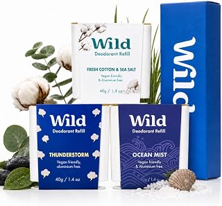 Wild Refillable Natural Deodorant 3 Pack of Refills in Clean Scents | Includes Clean Scents Variety Pack Trio | Aluminium Free | Fits Wild Refillable Deo Case | 24 Hour Odour Protection | Vegan