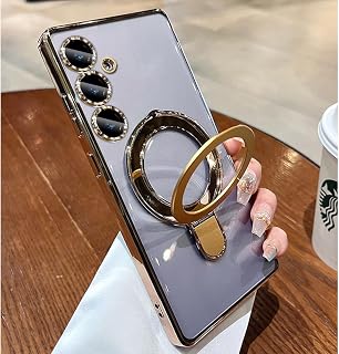 Magnetic Ring Case for Samsung Galaxy S24 Plus Case Kickstand Compatible with MagSafe Built-in Camera Lens Protector Shockproof Phone Case for Samsung S24Plus - Gold
