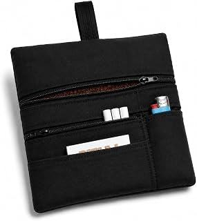 Russo Handmade Fabric Tobacco Pouch with Double Zip, 4 Compartments Paper Holder and Filters, Black