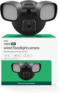 Blink Mini 2K+ Wired Floodlight Camera (newest model) — Wired smart security, 3000 lumens, 2K video, motion-triggered – 1 camera (Black), 1 mount (Black)