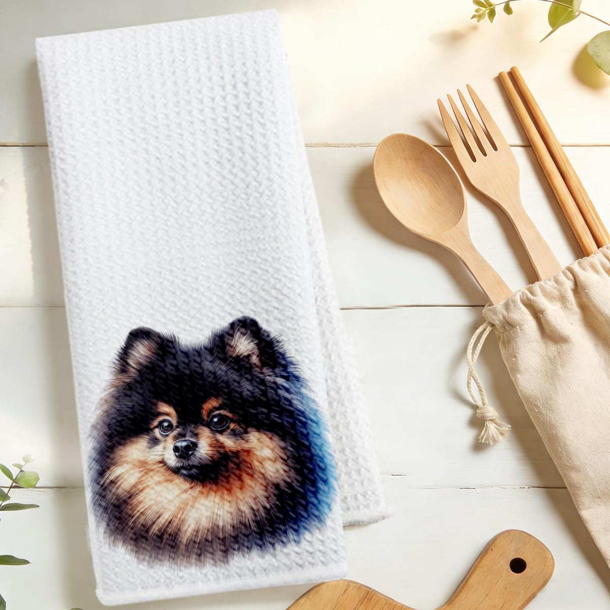 Pomeranian Printed Kitchen Towel, Absorbent Soft Tea Towel, Pet Dog Decorative H