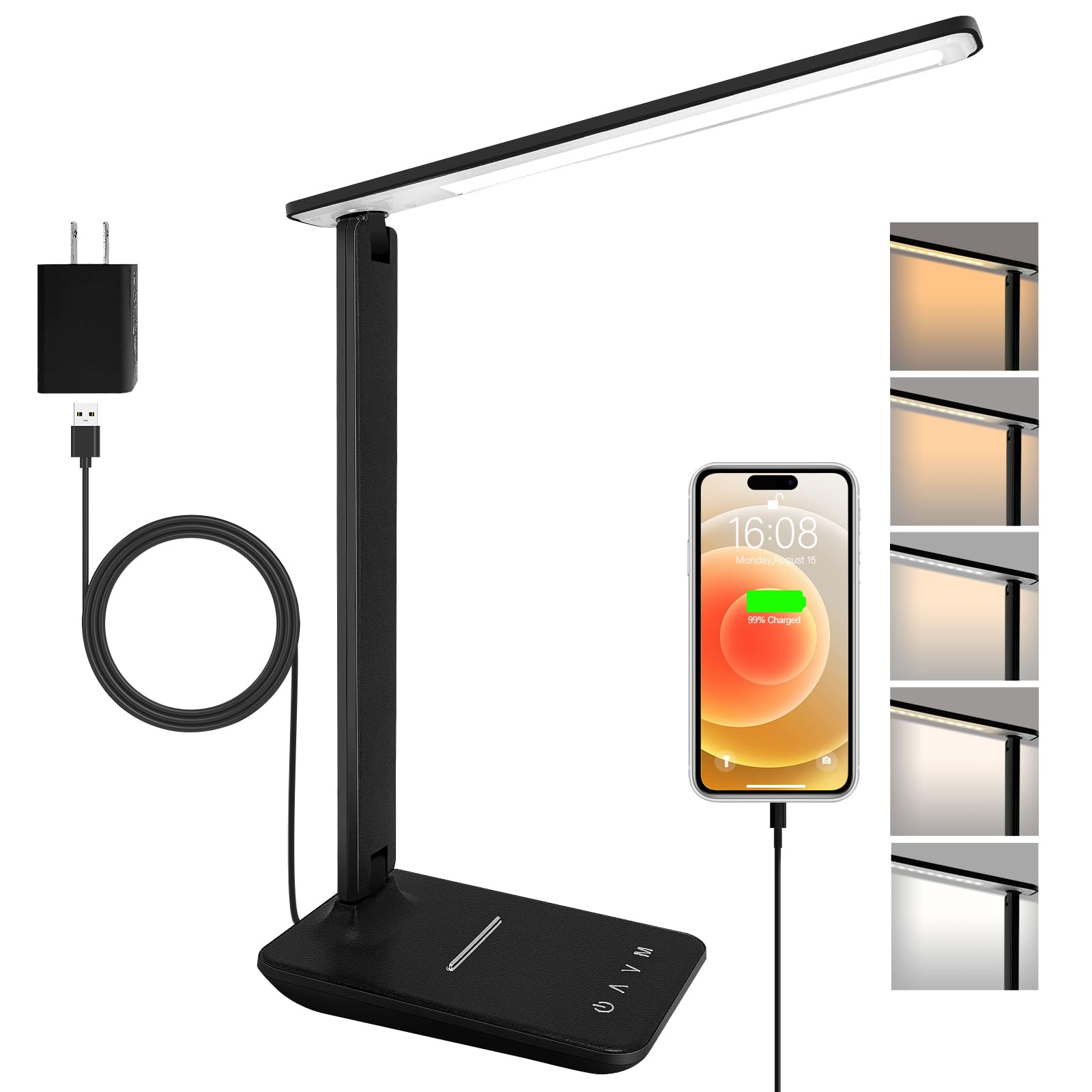 LED Desk Lamp for Office Home, 500LM Bright Touch Control USB Charging Port | Di