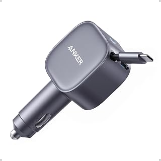 Anker USB C Car Charger, 75W Max Ultra-Compact Type-C Fast Car Charger with Built-In Retractable USB-C Cable, Car Adapter for iPhone 17/16/15 Series, iPad, Galaxy, AirPods, and More