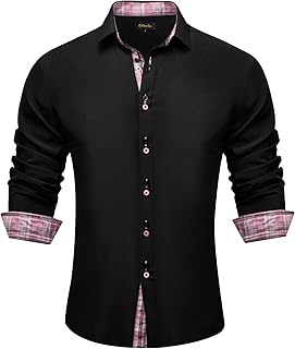 DiBanGu Men's Dress Shirt Long Sleeve Casual Button Down Shirts Regular Fit Inner Contrast Shirt for Business Party