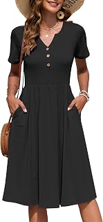 AUSELILY Women's Summer Short Sleeve Knee Length Dress with Pockets