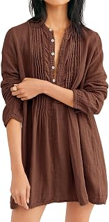 R.Vivimos Women's Tunic Dress Fall Cotton Button Down Long Sleeves Casual Mini Shirt Dress