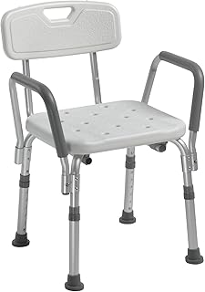 Drive Medical Premium Shower Chair with Back and Padded Arms, White | Shower Chair with Back and Padded Arms, Adjustable Height Seating for Safety and Comfort, Supports 350 Pounds