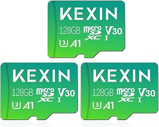 KEXIN 128GB Micro SD Card 3 Pack with Adapter - Up to 90MB/s 4K, V30, A1, C10, 4K UHD High Speed microSDXC UHS-I Memory Card Compatible with Action Camera Drone Game Smartphone Tablet 128G 3Pack
