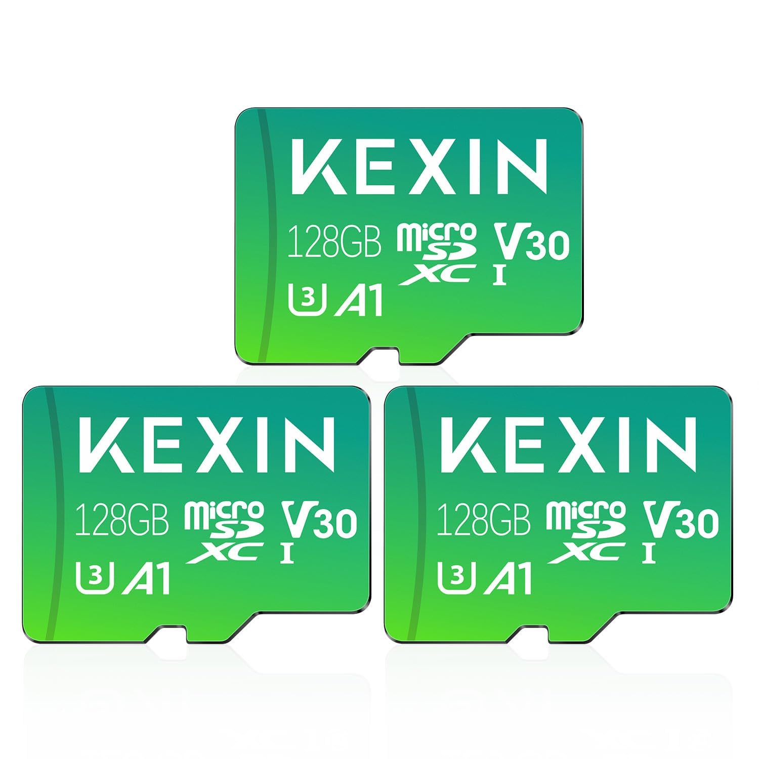 KEXIN 128GB Micro SD Card 3 Pack with Adapter - Up to 90MB/s 4K, V30, A1, C10, 4