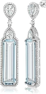 Gem Stone King 925 Silver Simulated Aquamarine Art Deco Dangle Earrings