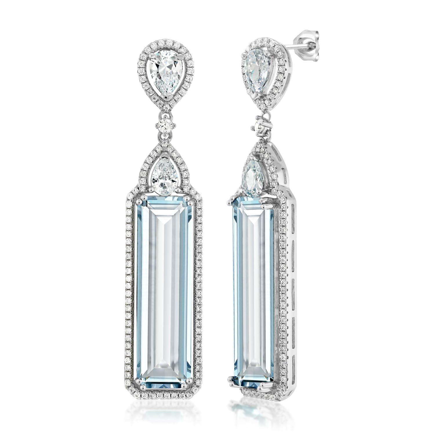 Gem Stone King 925 Silver Simulated Aquamarine Art Deco Dangle Earrings