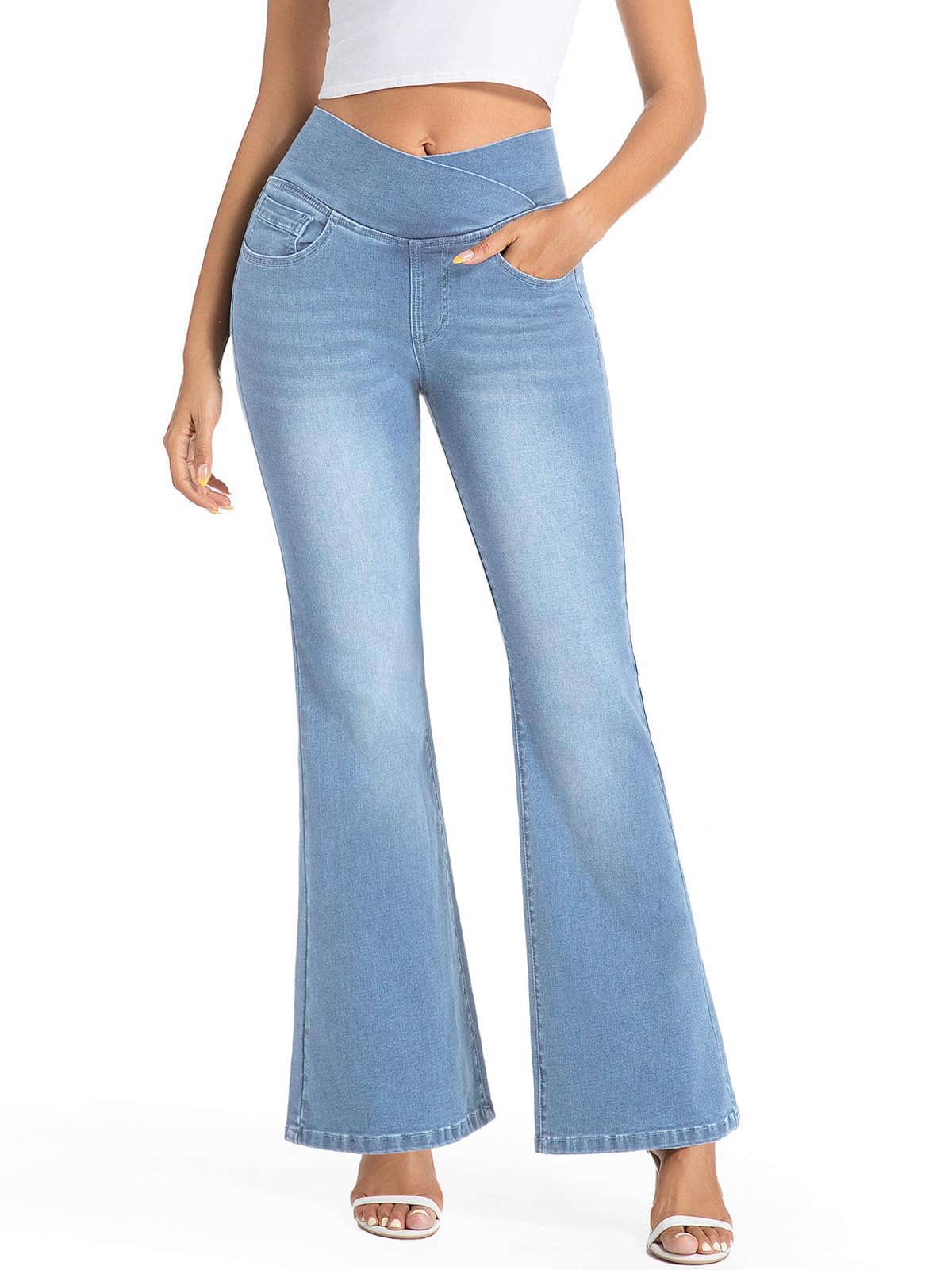 VX VONXURY Flare Jeans Women Bootcut Elastic Pants High Waist Slimming Effect El