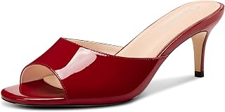 Castamere Women Round Open Toe Kitten Heel Mules Shoes Sandals Party Dance Dress Slip-on Sandals 6.5 CM Heels