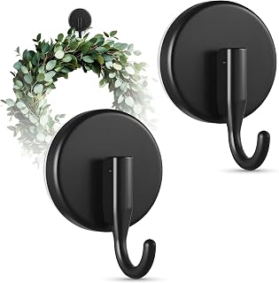 OUTXE Suction Cup Wreath Hanger, Upgraded Reef Hook | for Front Door/Glass Window/Over Door, Christmas/Thanksgiving/Halloween/July 4th/Easter/Spring/Summer/Fall (Black, 2-Pack)