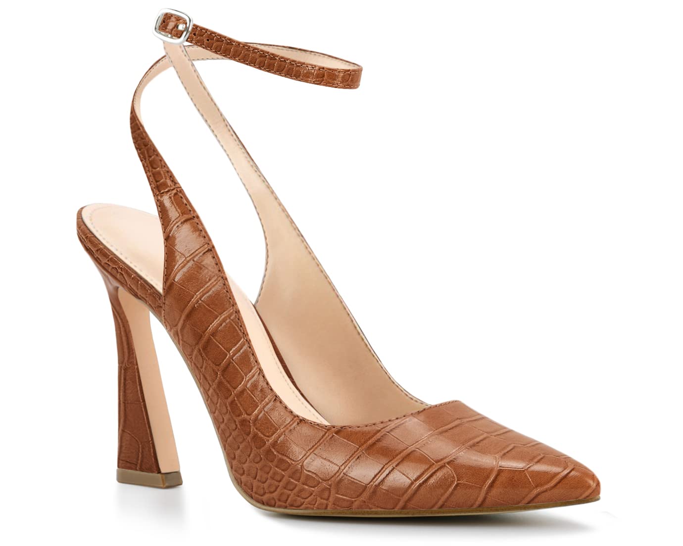 Womens Closed Toe Ankle Strap Heels Pointed Toe Pumps Shoes Slingback High Heel 