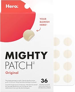 Hero Cosmetics Mighty Patch Original Hydrocolloid Pimple Patches, 36 Ct | Hydrocolloid acne patches for pimples and blemishes, overnight patch, absorbs impurities, suitable for sensitive skin