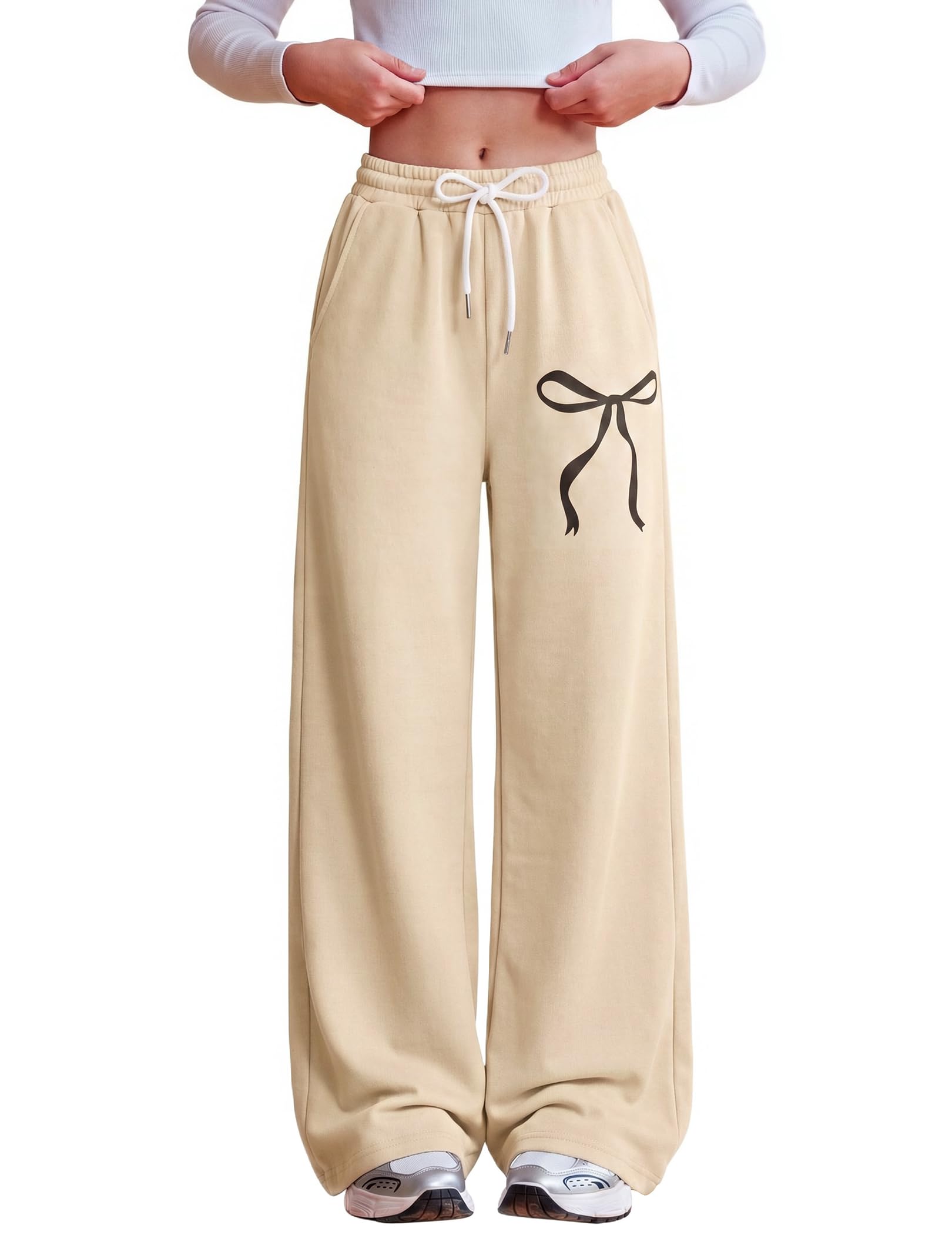 Zaclotre Girls Wide Leg Sweatpants Bow Baggy Athletic Pants with Pockets