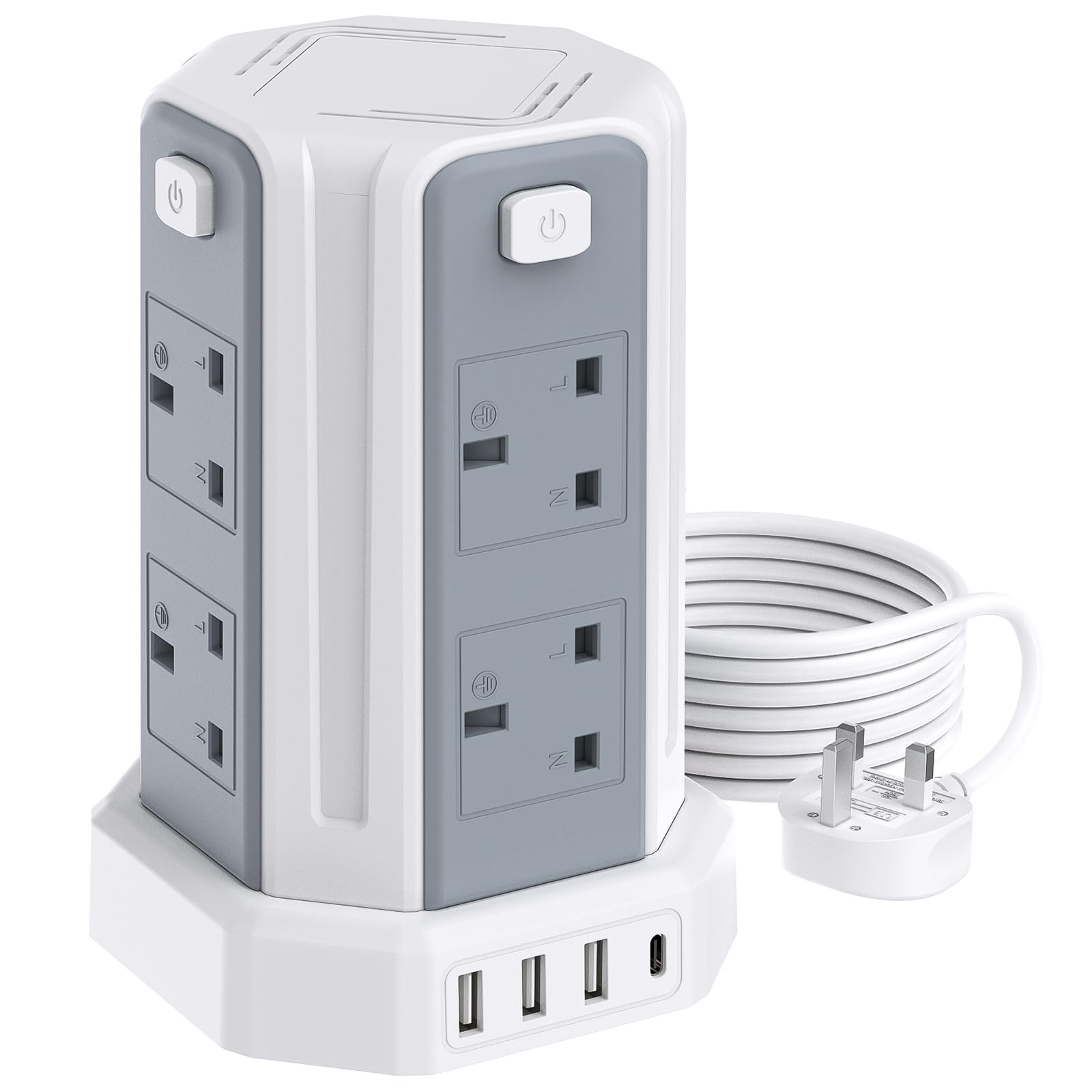 Tower Extension Lead 2M, 8 AC Outlets and 4 USB Ports Extension Tower | Extensio