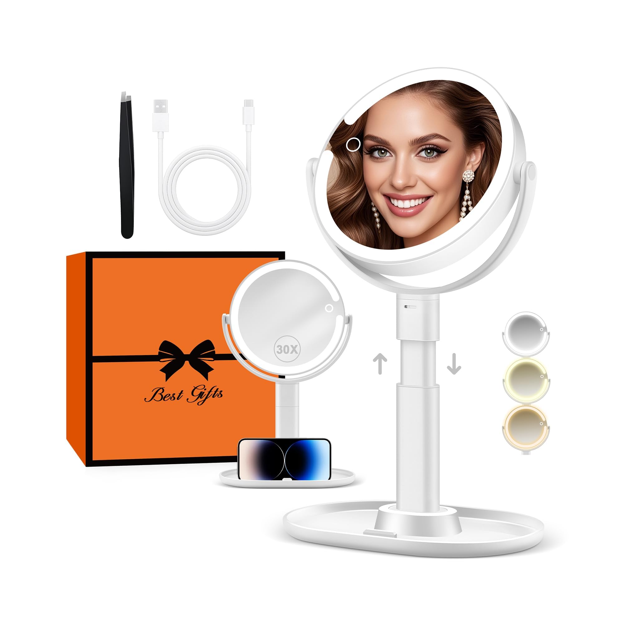 B Beauty Planet Makeup Mirror with Lights, Lighted Magnifying Mirror 30X with 3 