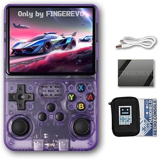 R36S Handheld Game Console with Portable Case Purple Transparent | r36s 3.5-in 640*480 IPS OCA Screen 3200mAh Opensource System RK3326 Hand-held Retro Video Games Emulator 64GBver.
