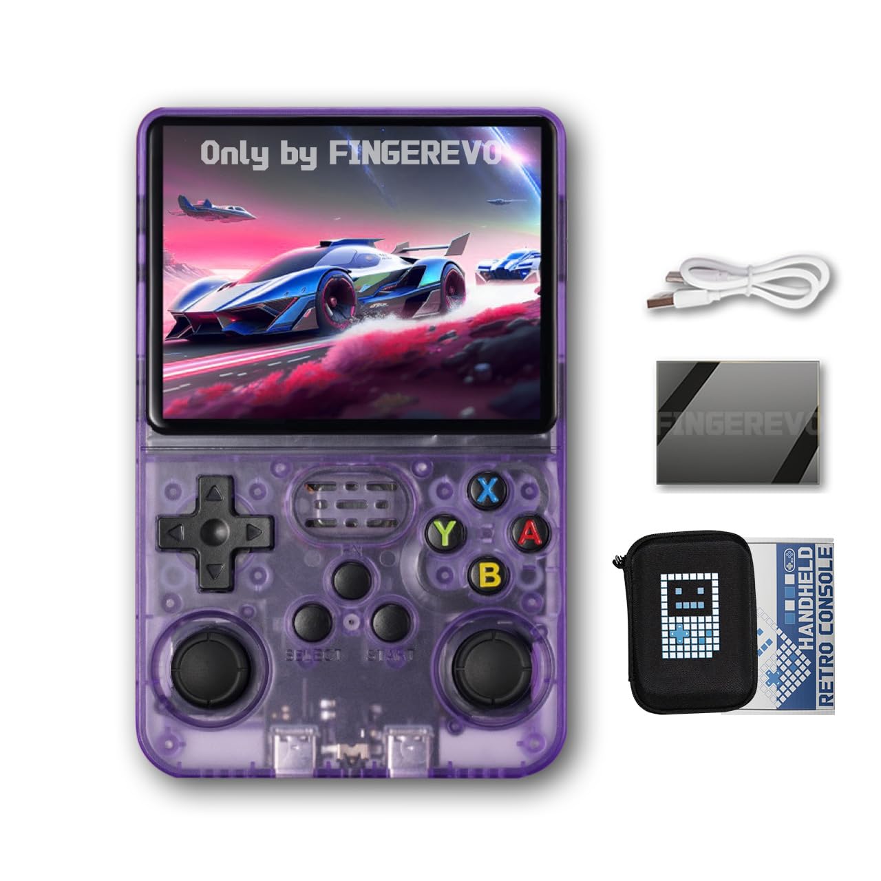 R36S Handheld Game Console with Portable Case Purple Transparent | r36s 3.5-in 6