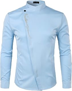 ZEROYAA Mens Gold Embroidery Mandarin Collar Dress Shirts