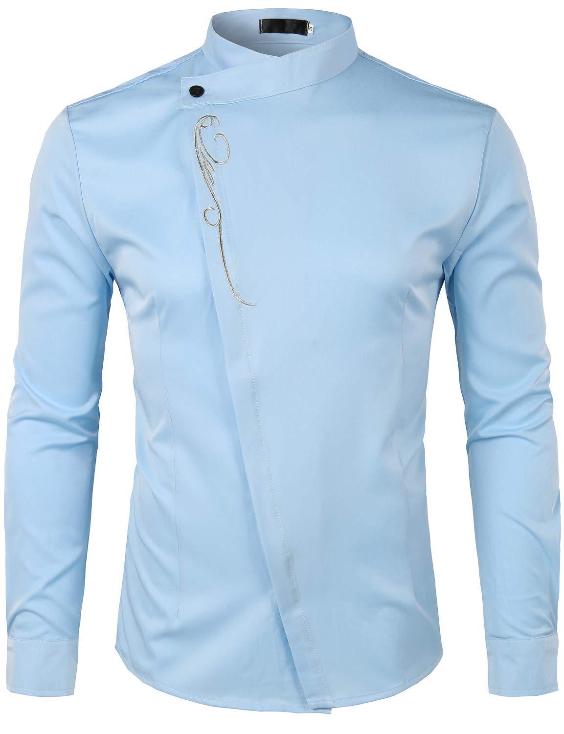 ZEROYAA Mens Gold Embroidery Mandarin Collar Dress Shirts