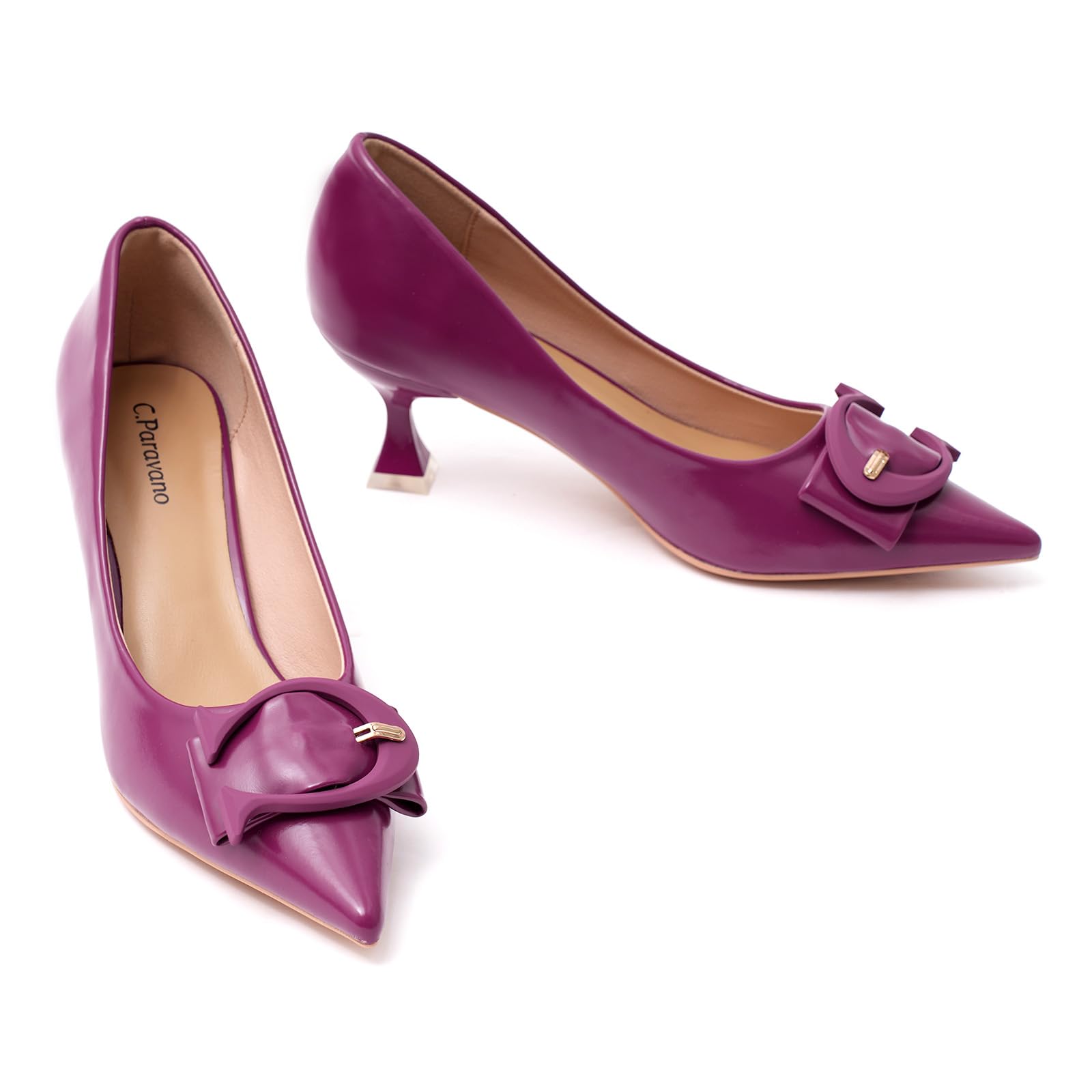 C.Paravano Kitten Heels for Women Pointed Toe 2.16'' Low Heel Pumps Shoes