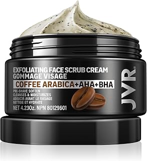 JVR Face Scrub for Men, Facial Scrub for Deep Exfoliating, Cleansing, Ingrown Hair, Pre-shave Soften, Organic Formulated with Coffee, Gently Face Exfoliator (4.23 oz)