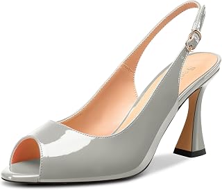 Saekcted Women's Mid Heel Open Toe Pumps Sandals Ankle Strap Slingback Slip-on Buckle Closure Dance Cute Dress Summer 8.5CM Heels