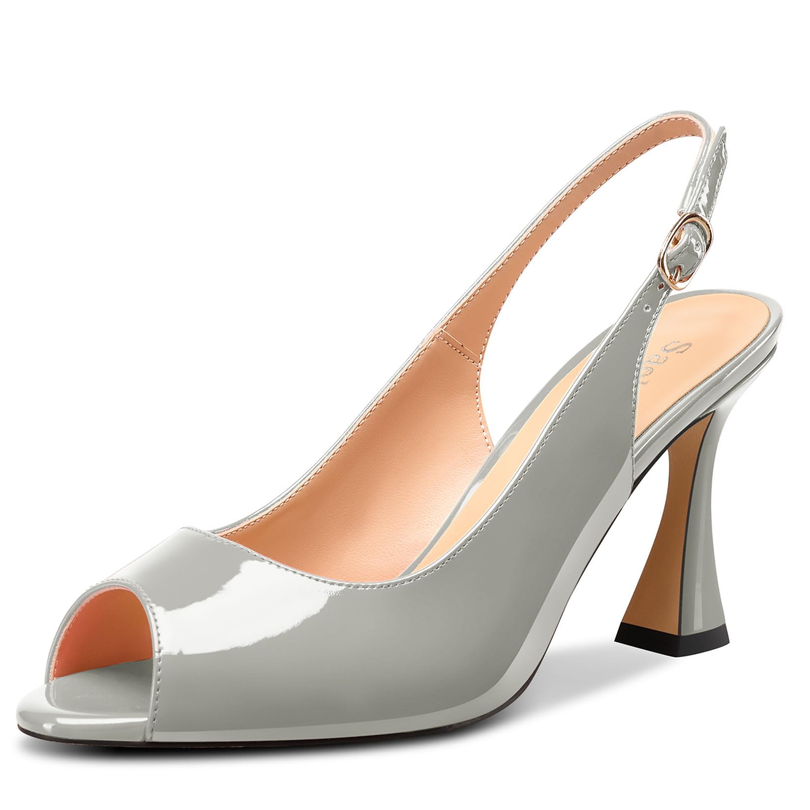 Saekcted Women's Mid Heel Open Toe Pumps Sandals Ankle Strap Slingback Slip-on B