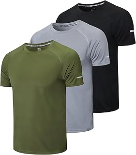 frueo 3 Pack Running Shirts Men Dry-Fit Performance Athletic Hoodies Comfort Workout Shirts with Hoods Moisture Wicking Active Athletic Shirts Short Sleeve Tops with Pocket
